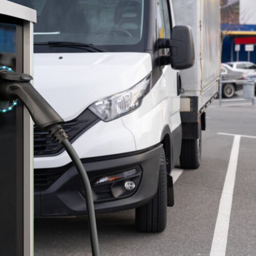 Electric truck with charging station. Concept.